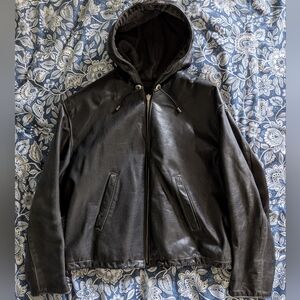 RUGBY NORTH AMERICA Men's Leather Hooded Jacket - Medium/Large